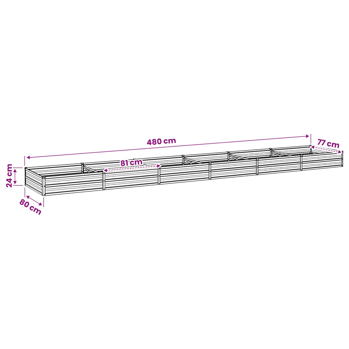 Povišeni vrtni krevet Srebrna 480 x 80 x 24 cm cinkani