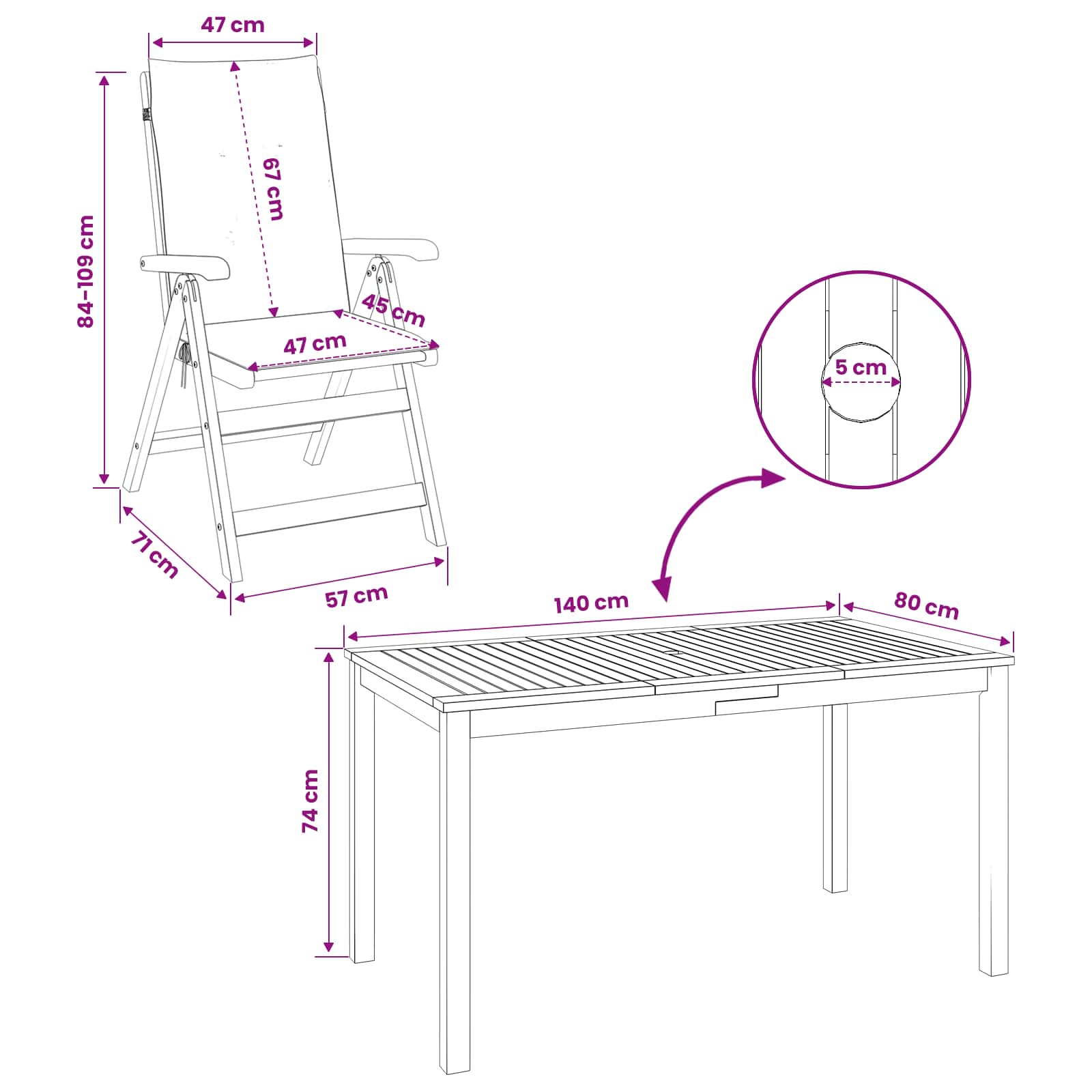 5-Piece Garden Dining Set Prirodna Čvrsto drvo akacije