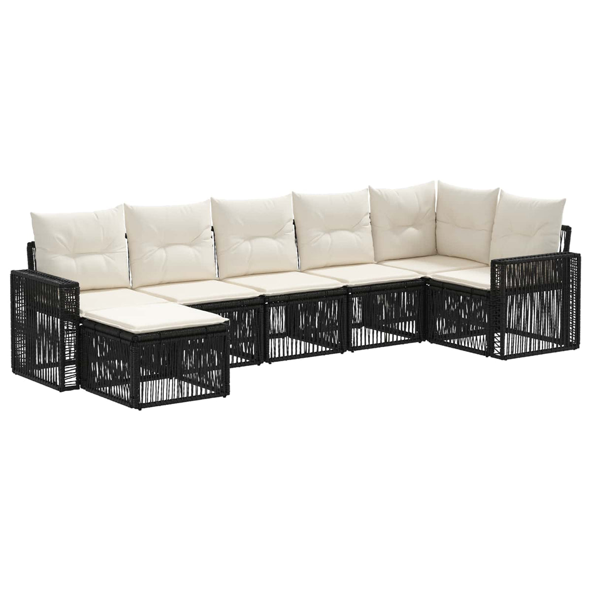 Sjedeća garnitura za vrt 7 kom. Crna i krem-bijela poliratan 65,5 x 62 x 70 cm