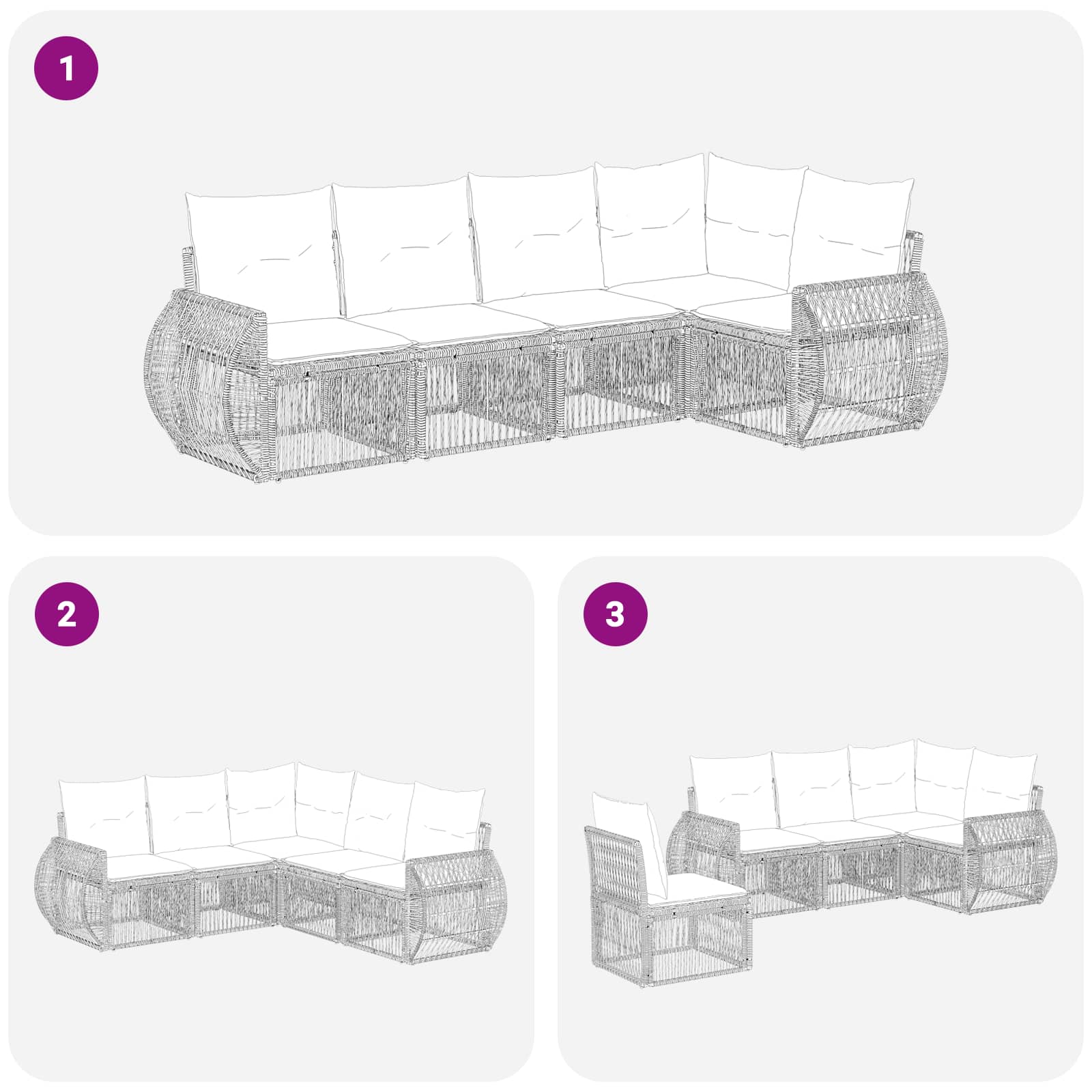 Sjedeća garnitura za vrt 5 pcs Siva i tamno siva poliratan
