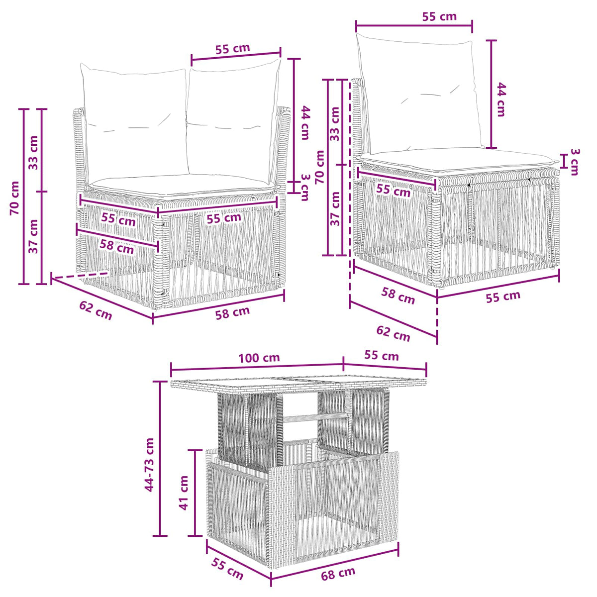 Sjedeća garnitura za vrt 6 kom. Bež poliratan