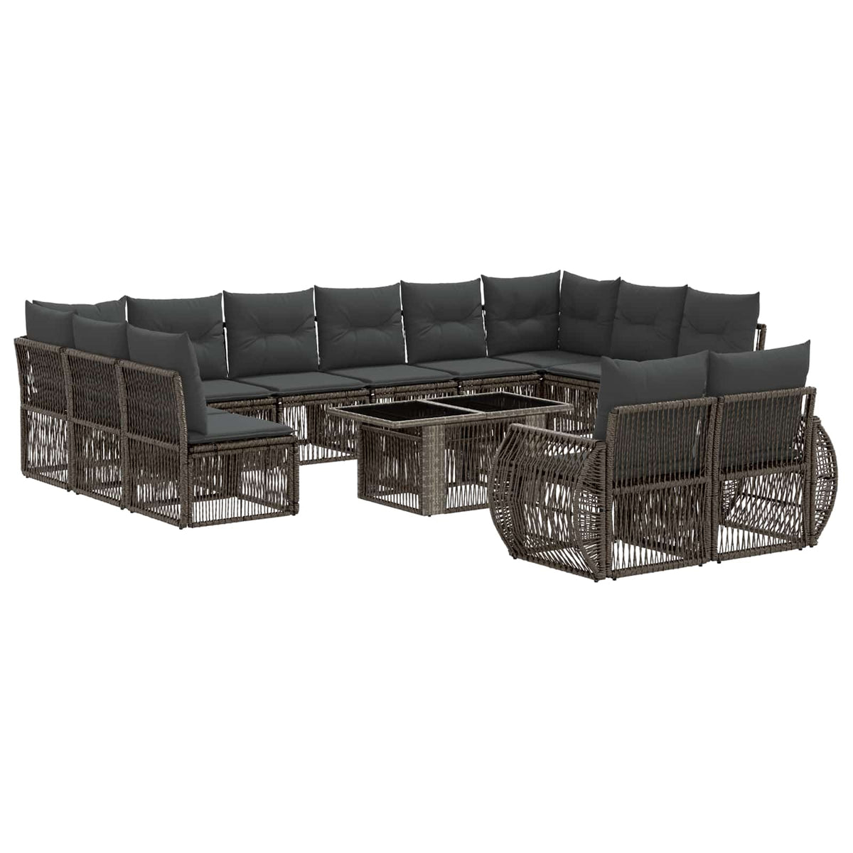 Sjedeća garnitura za vrt 13 kom. Siva i tamno siva poliratan