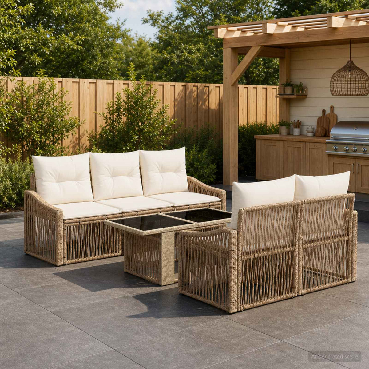 Sjedeća garnitura za vrt 6 kom. Bež i krem bijela poliratan