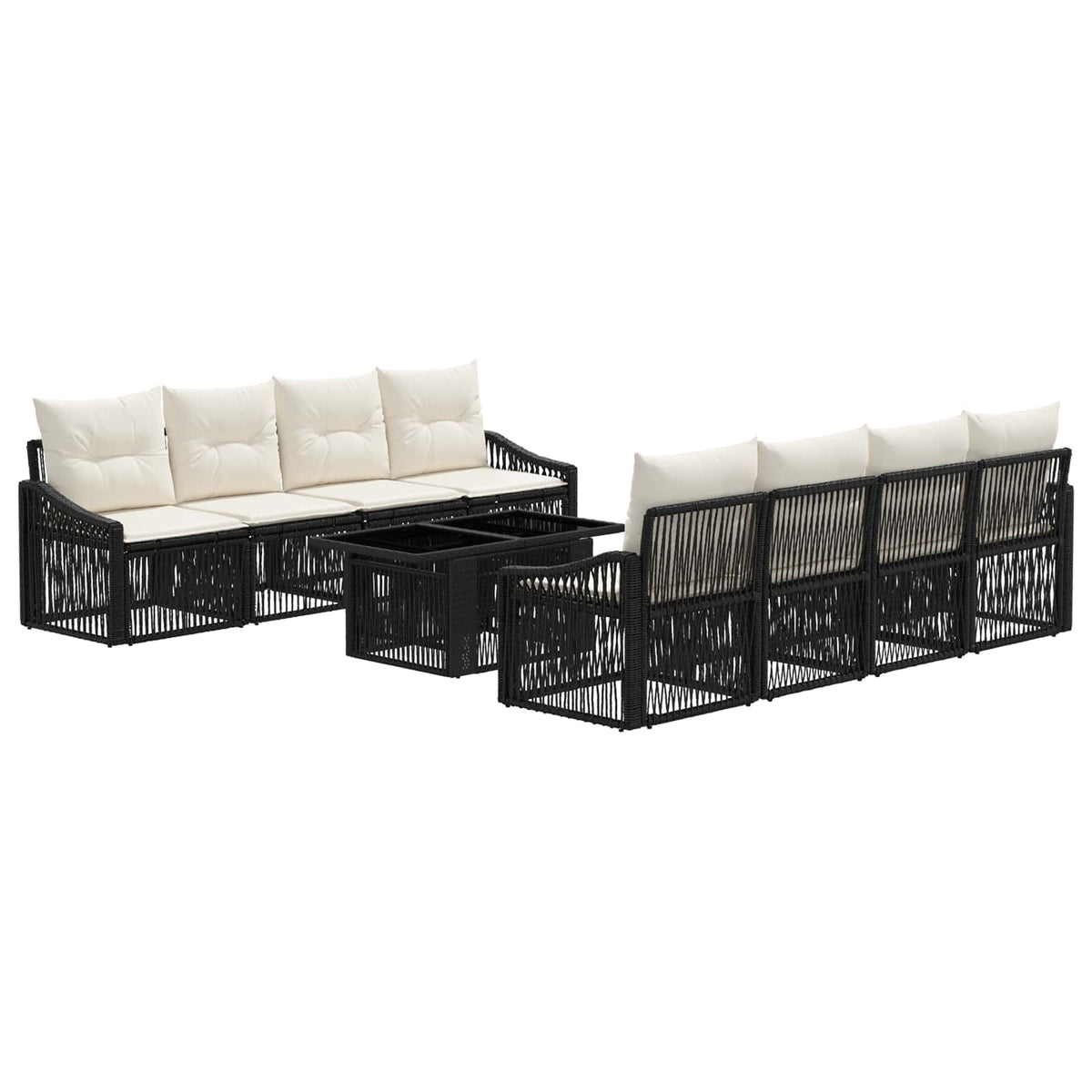 Sjedeća garnitura za vrt 9 kom. Crna i krem-bijela poliratan