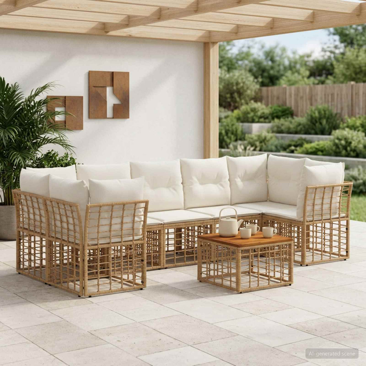 Set vanjskih sofa 8 kom. Prirodna i krema bijela poliratan