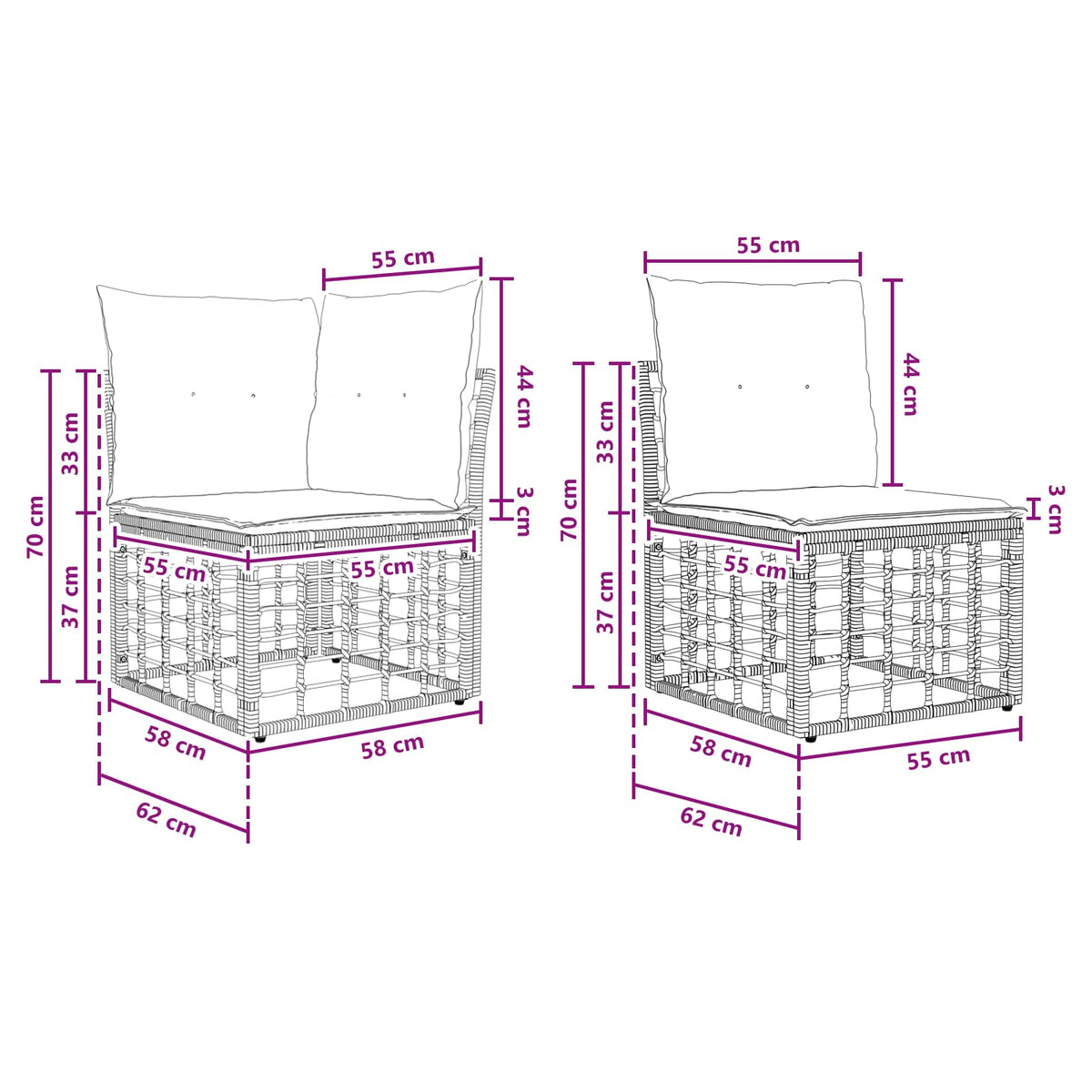 Set vanjskih sofa Crna Poliester