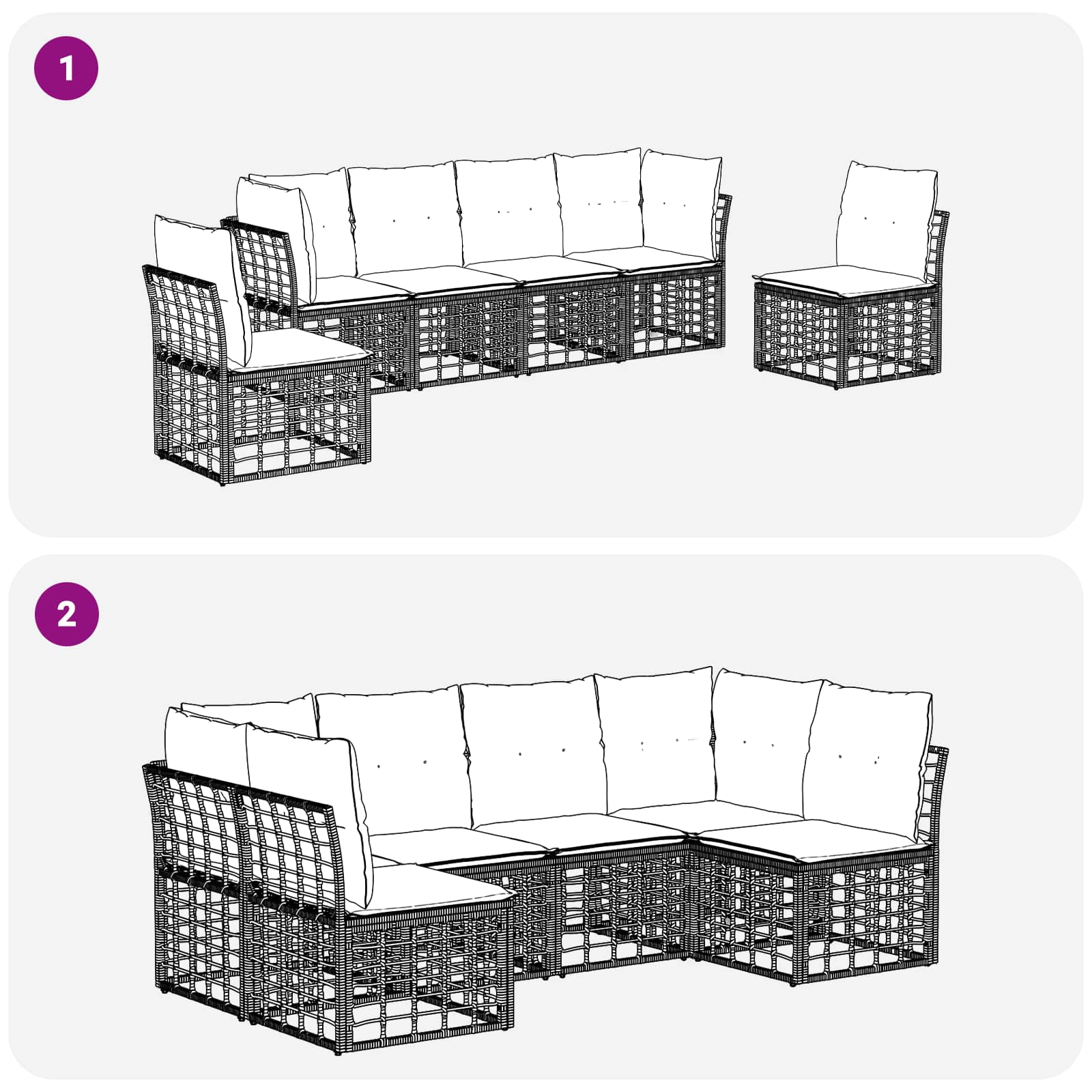 Set vanjskih sofa Crna Poliester