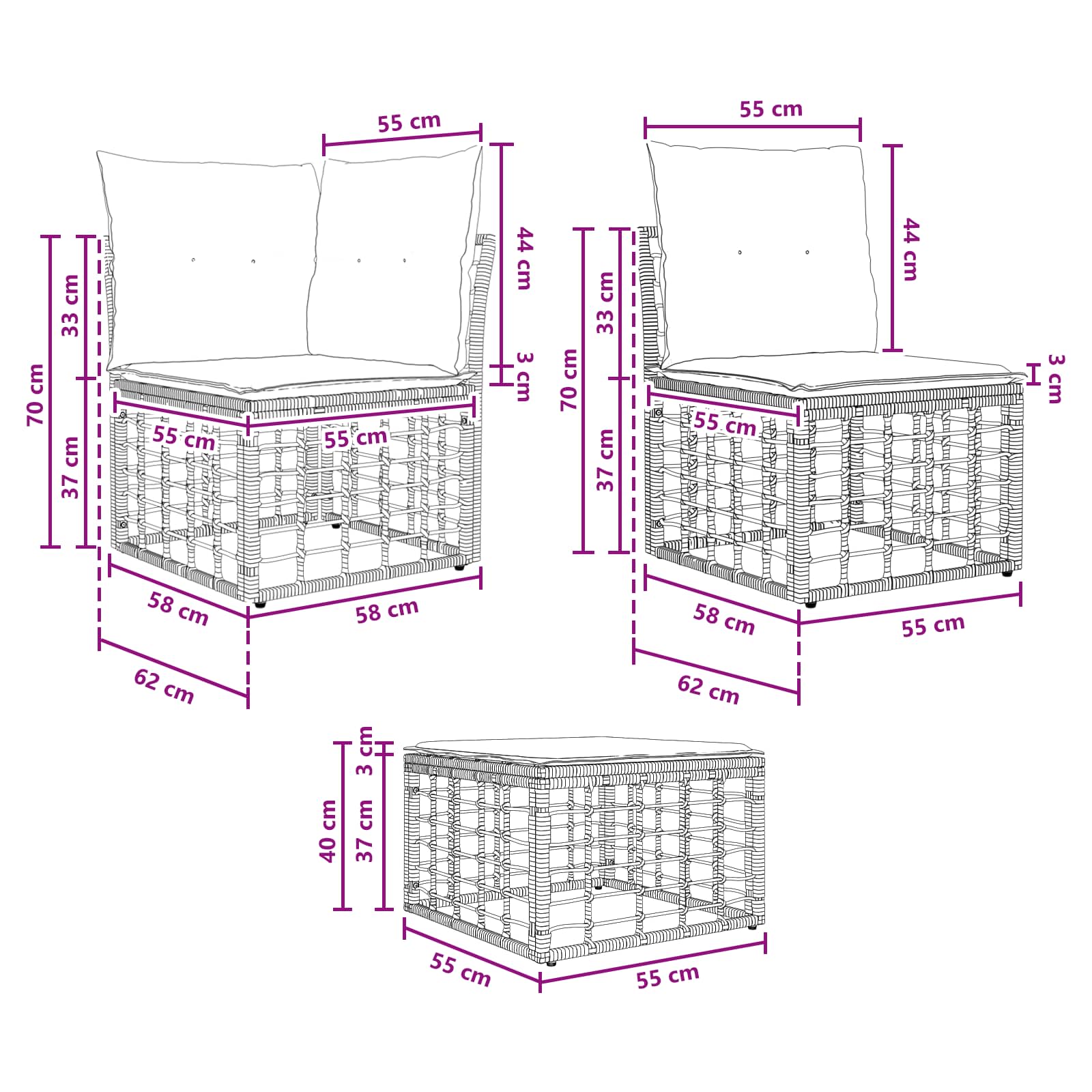 Set vanjskih sofa s jastukom 3 pcs Prirodna Poliester