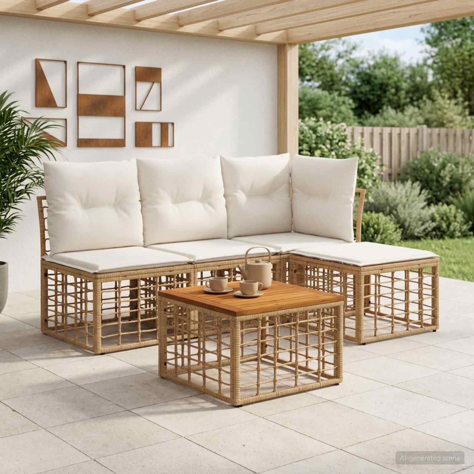 Set vanjskih sofa 5 kom. Prirodna i krema bijela Poliester