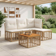 Set vanjskih sofa 5 kom. Prirodna i krema bijela Poliester