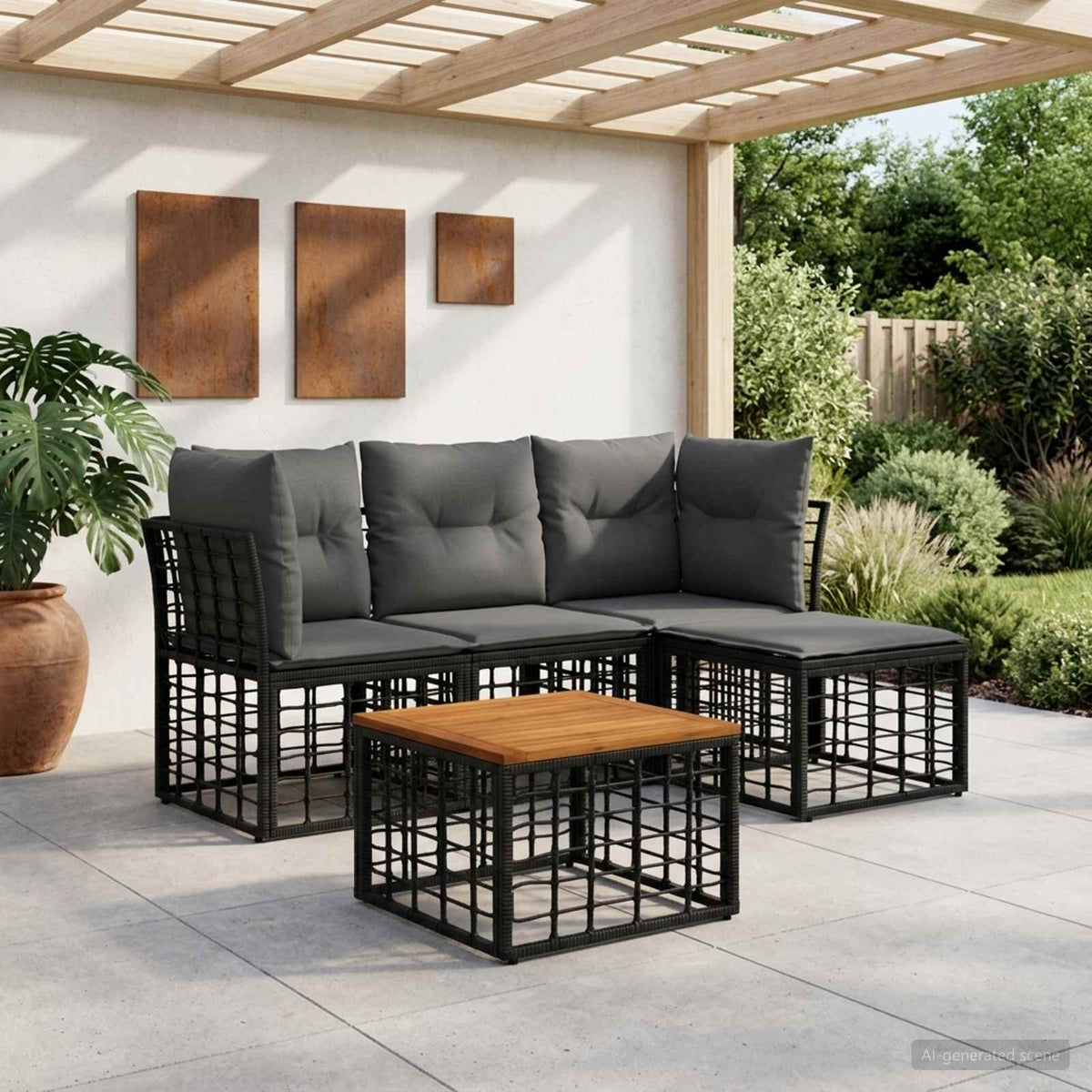 Set vanjskih sofa 5 kom. Crna i tamno siva Poliester