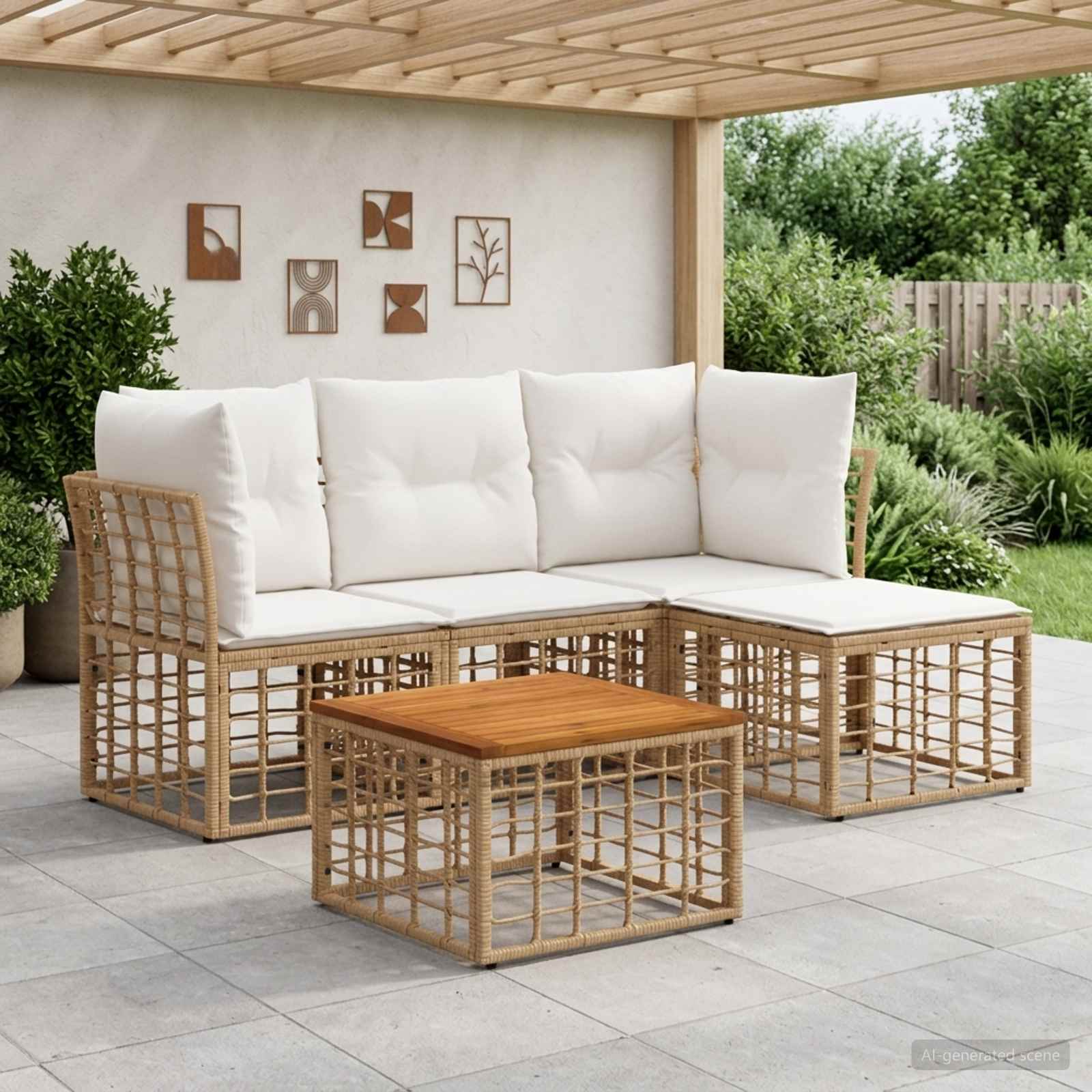 Set vanjskih sofa 5 kom. Prirodna i krema bijela Poliester