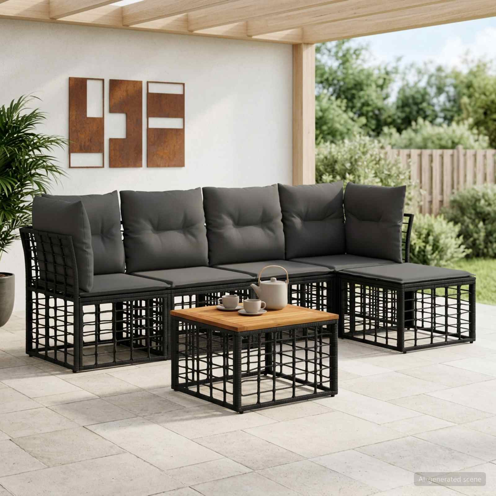 Set vanjskih sofa 6 kom. Crna i tamno siva Poliester