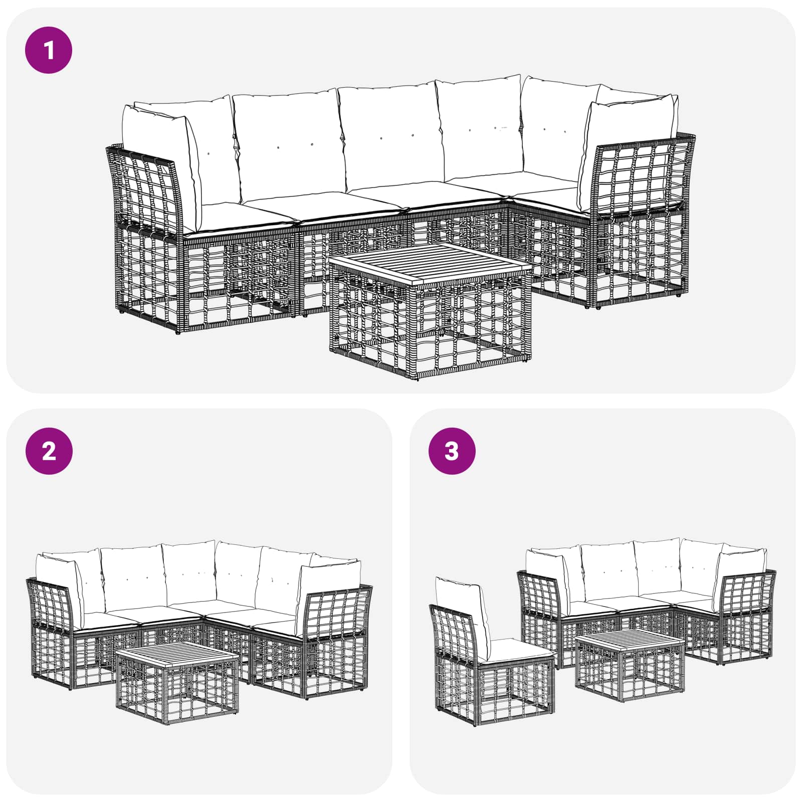 Set vanjskih sofa 6 pcs Crna i tamno siva Poliester