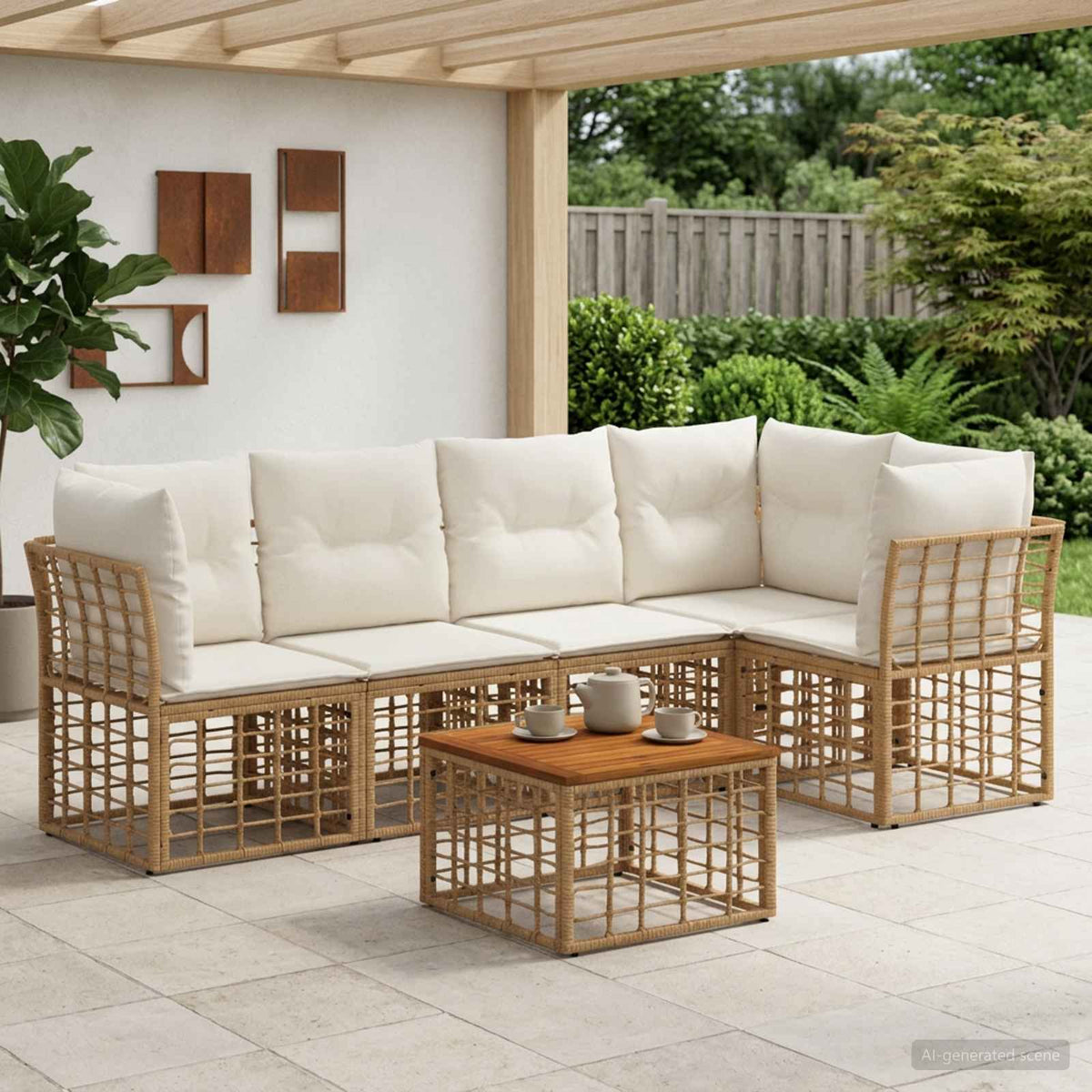 Set vanjskih sofa 6 kom. Prirodna i krema bijela Poliester