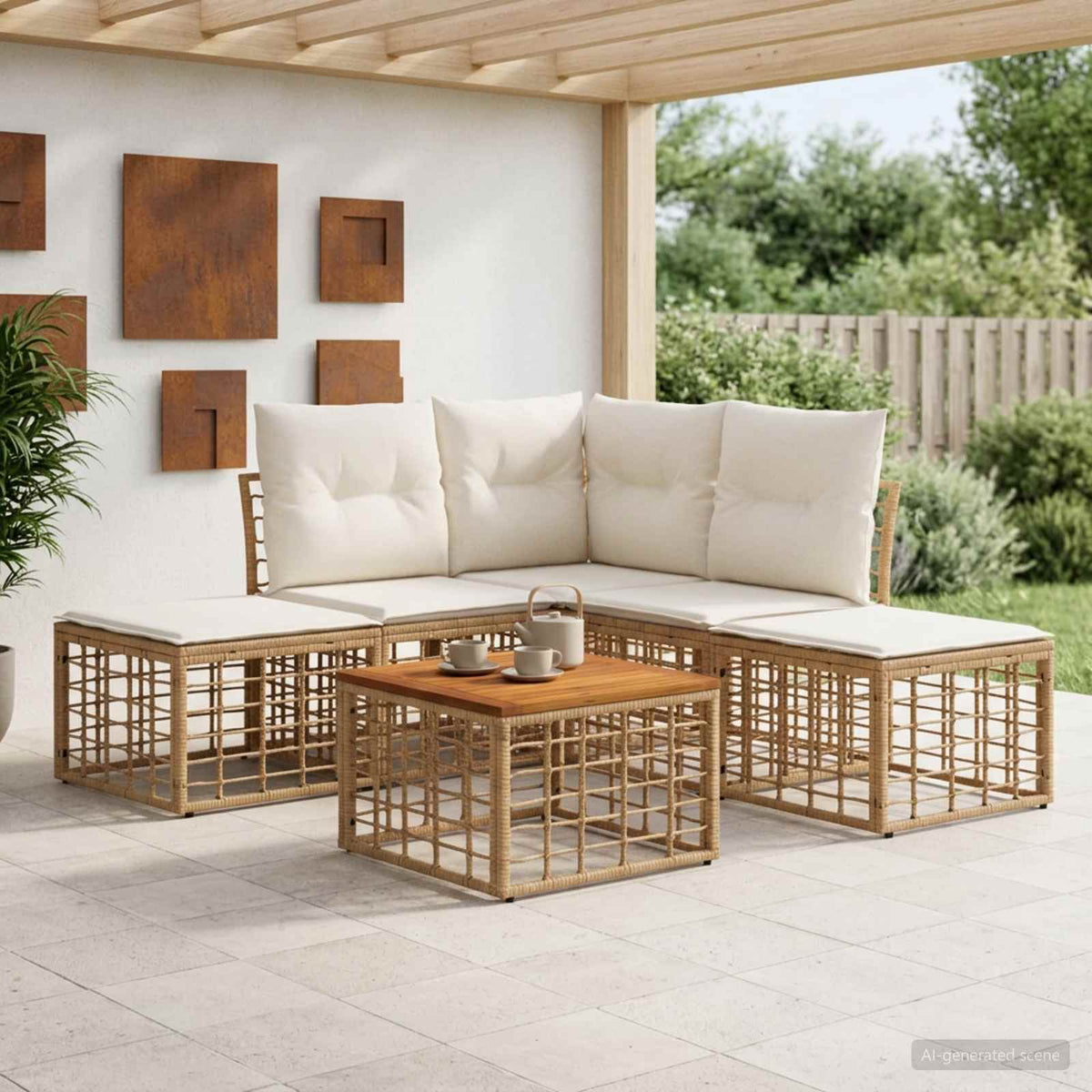 Set vanjskih sofa 6 kom. Prirodna i krema bijela Poliester