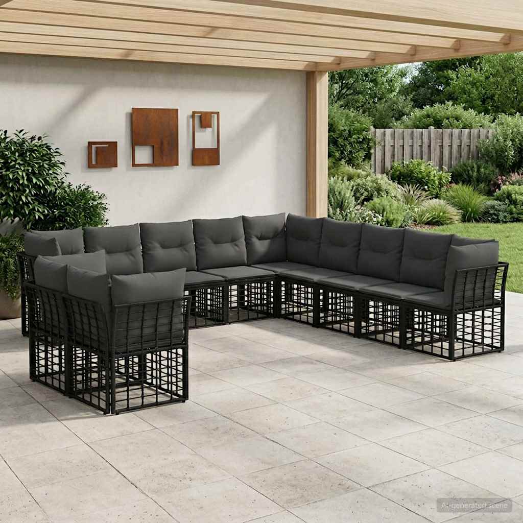 Set vanjskih sofa Crna Poliester