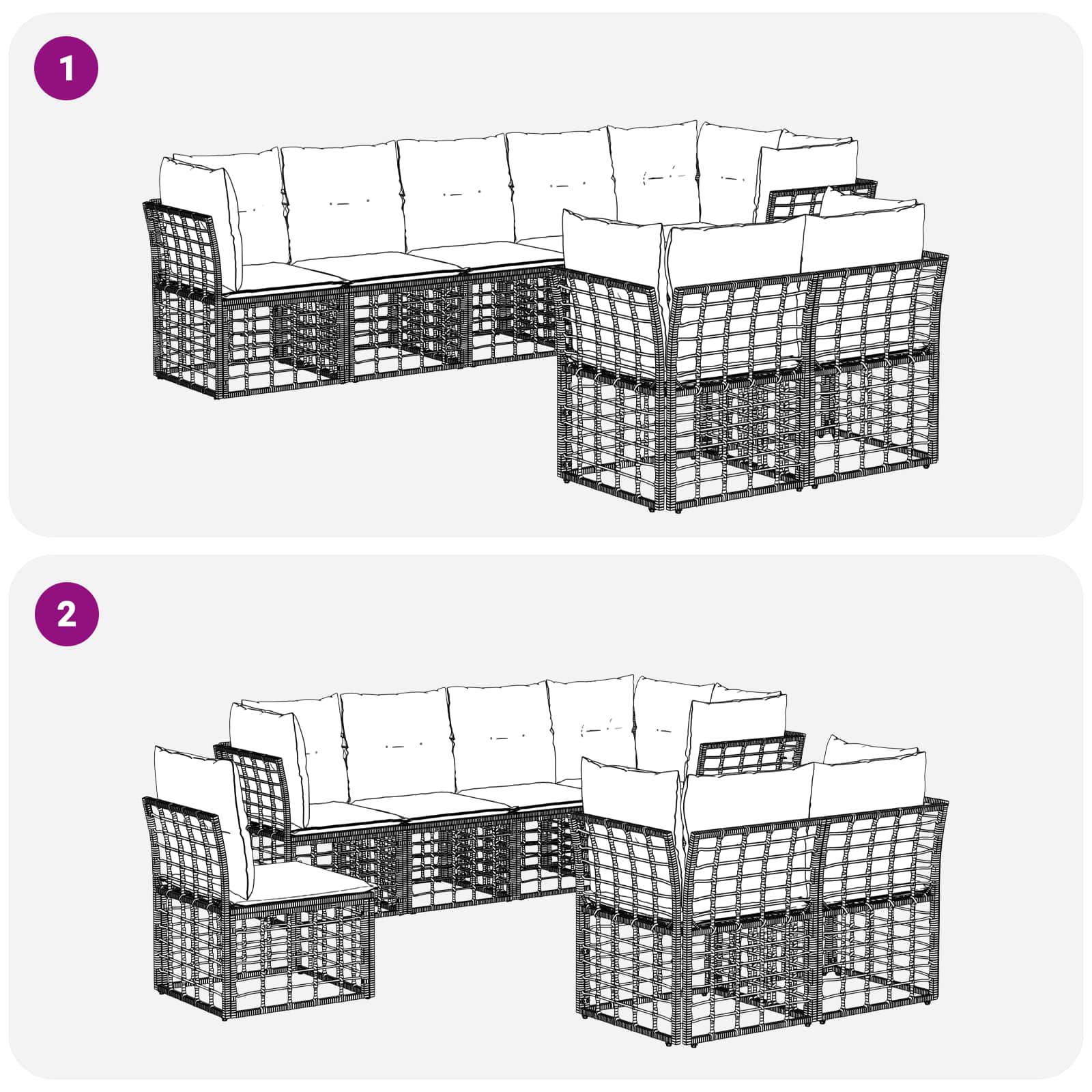 Set vanjskih sofa Crna Poliester