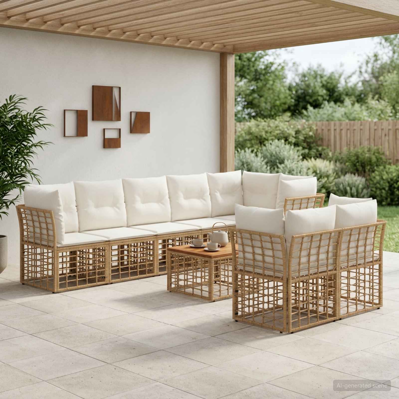 Set vanjskih sofa 9 kom. Prirodna i krema bijela Poliester