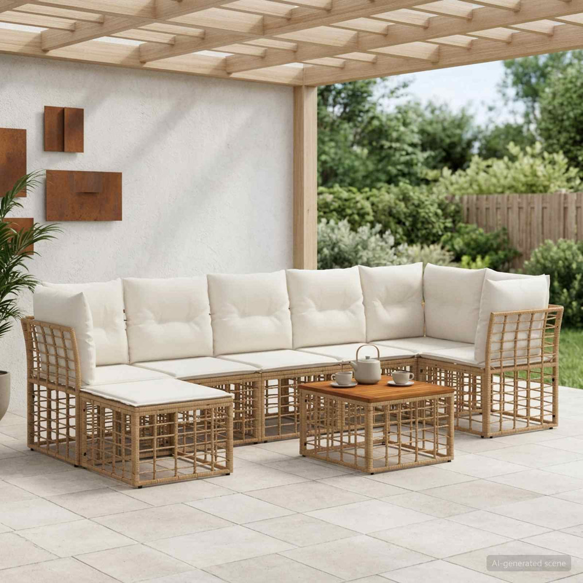 Set vanjskih sofa 8 kom. Prirodna i krema bijela Poliester