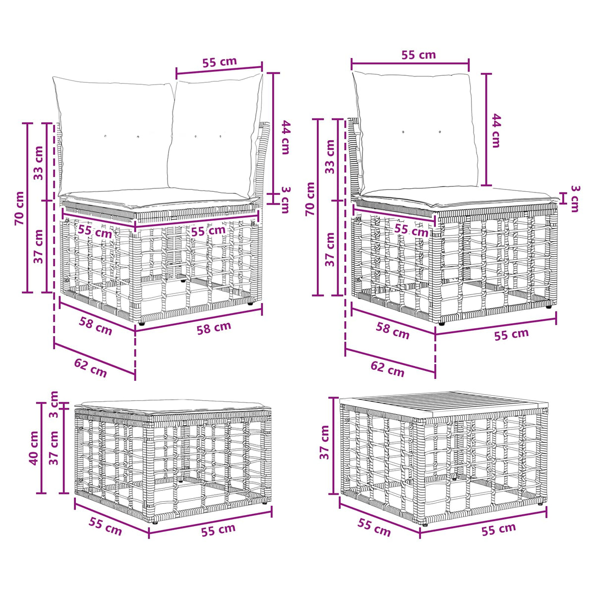 Set vanjskih sofa 8 kom. Prirodna i krema bijela Poliester