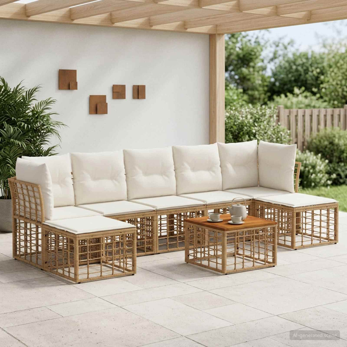 Set vanjskih sofa 8 kom. Prirodna i krema bijela Poliester