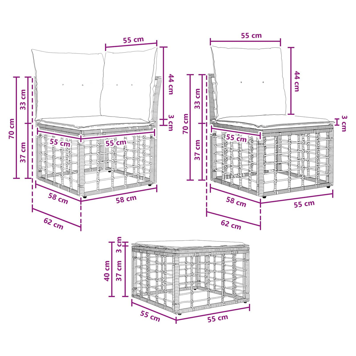 Set vanjskih sofa Crna Poliester