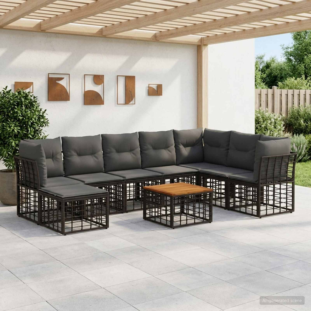 Set vanjskih sofa 9 kom. Crna i tamno siva Poliester