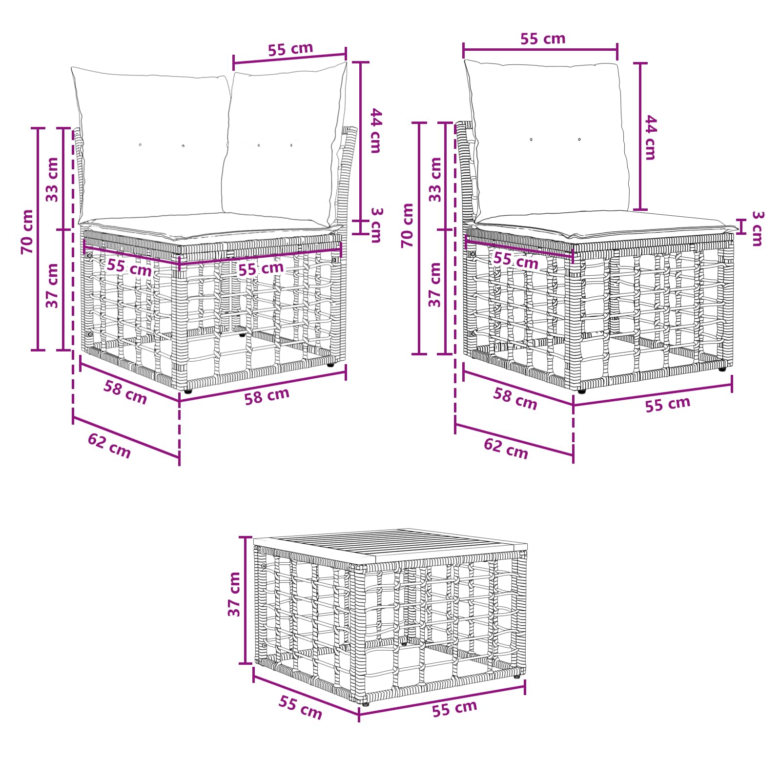 Set vanjskih sofa 10 pcs Crna i tamno siva Poliester