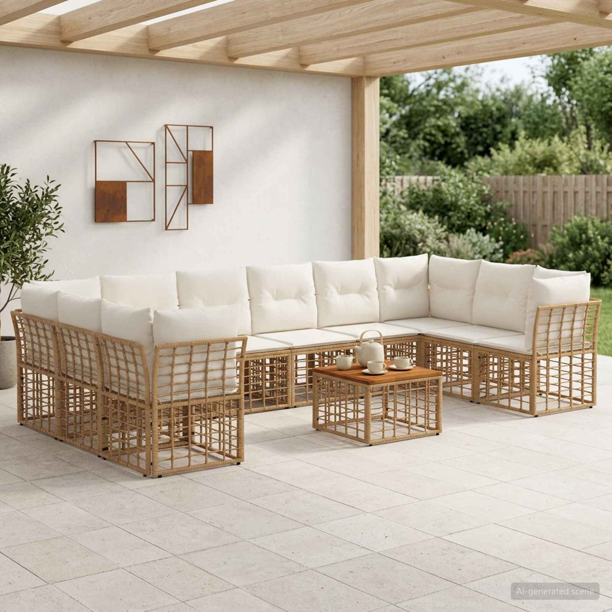 Set vanjskih sofa 11 kom. Prirodna i krema bijela Poliester
