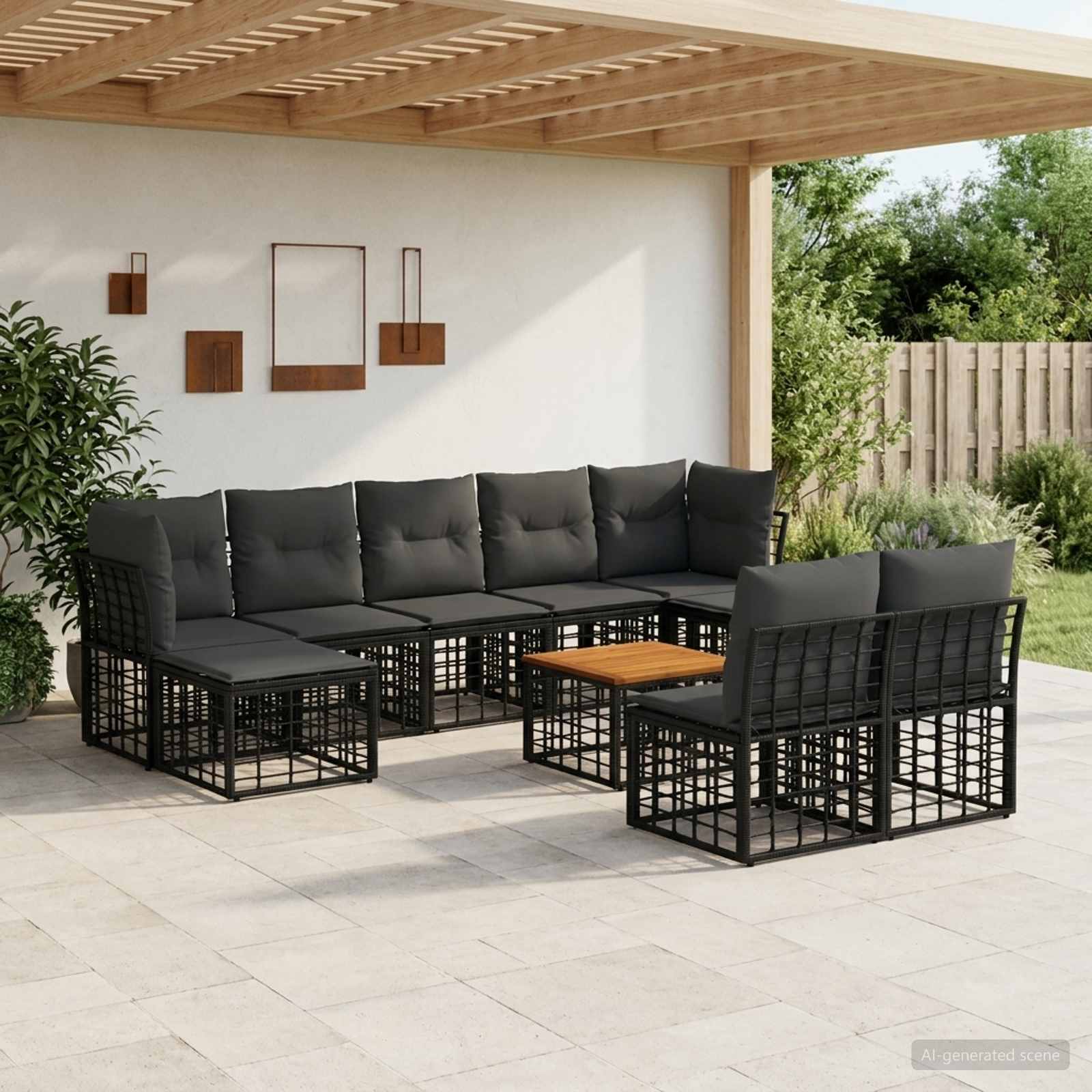 Set vanjskih sofa 10 kom. Crna i tamno siva Poliester