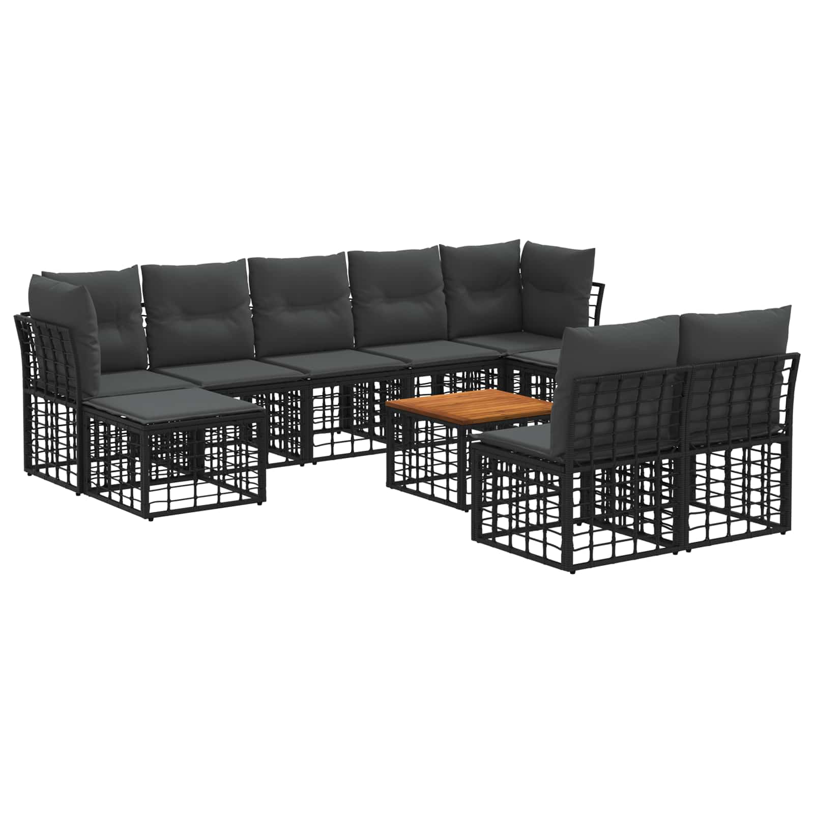 Set vanjskih sofa 10 pcs Crna i tamno siva Poliester