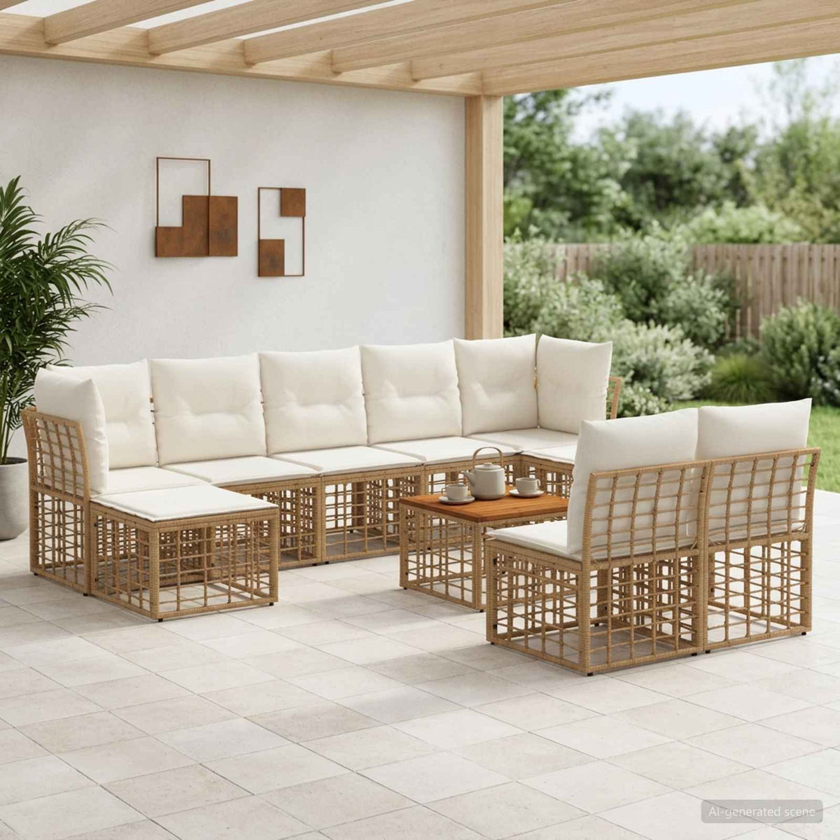 Set vanjskih sofa 10 kom. Prirodna i krema bijela Poliester