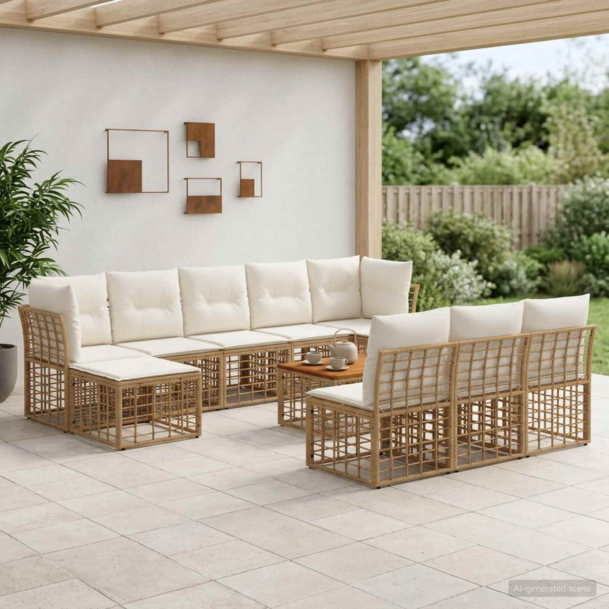 Set vanjskih sofa 11 kom. Prirodna i krema bijela Poliester