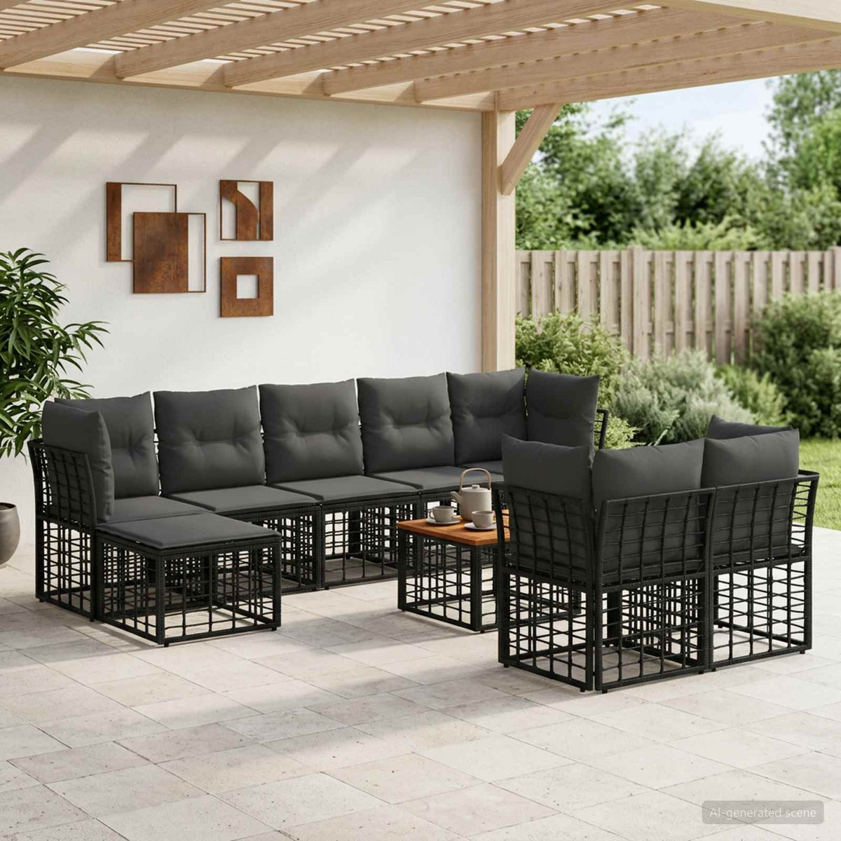 Set vanjskih sofa 10 kom. Crna i tamno siva Poliester
