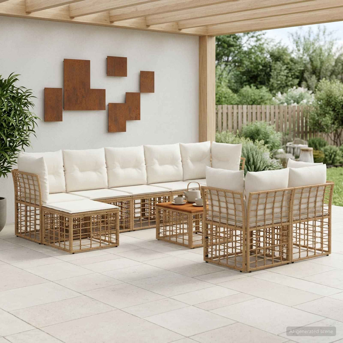 Set vanjskih sofa 10 kom. Prirodna i krema bijela Poliester