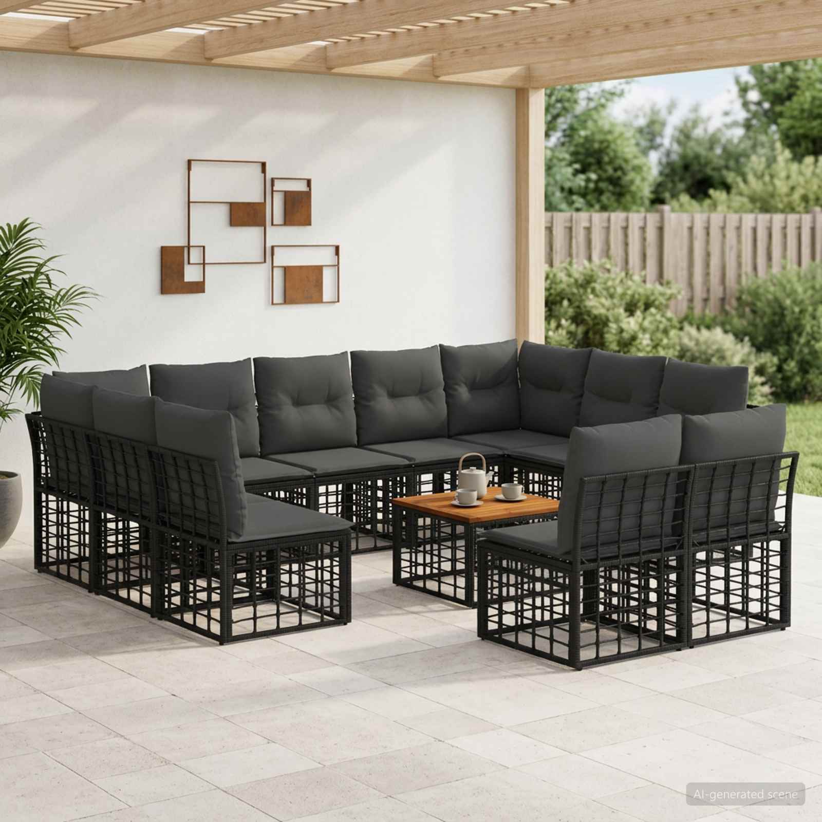 Set vanjskih sofa 12 pcs Crna i tamno siva Poliester