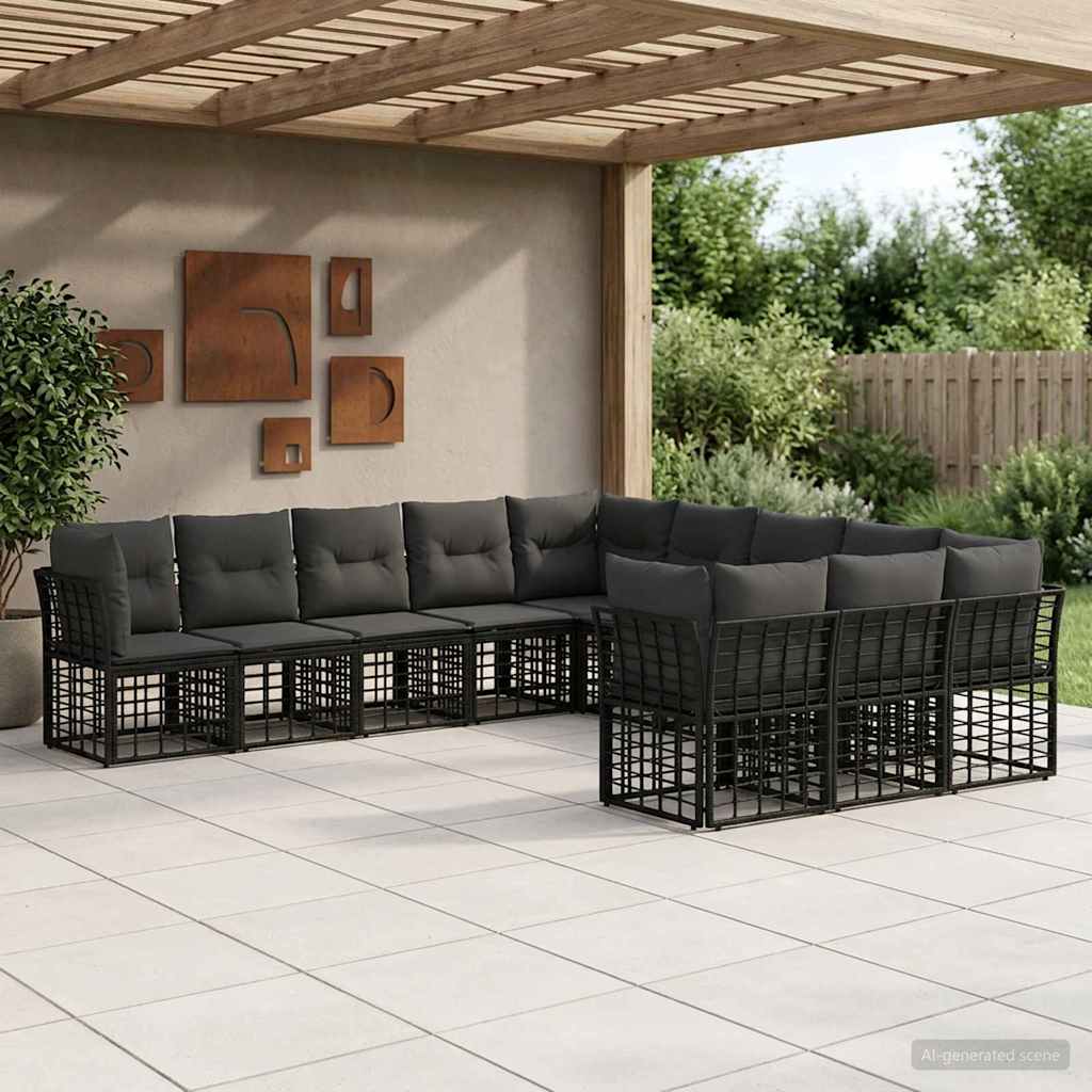 Set vanjskih sofa Crna i tamno siva Poliester