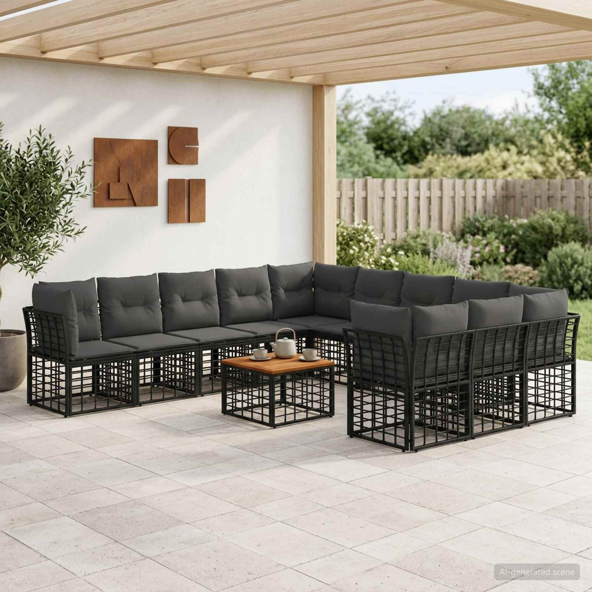 Set vanjskih sofa 12 kom. Crna i tamno siva Poliester