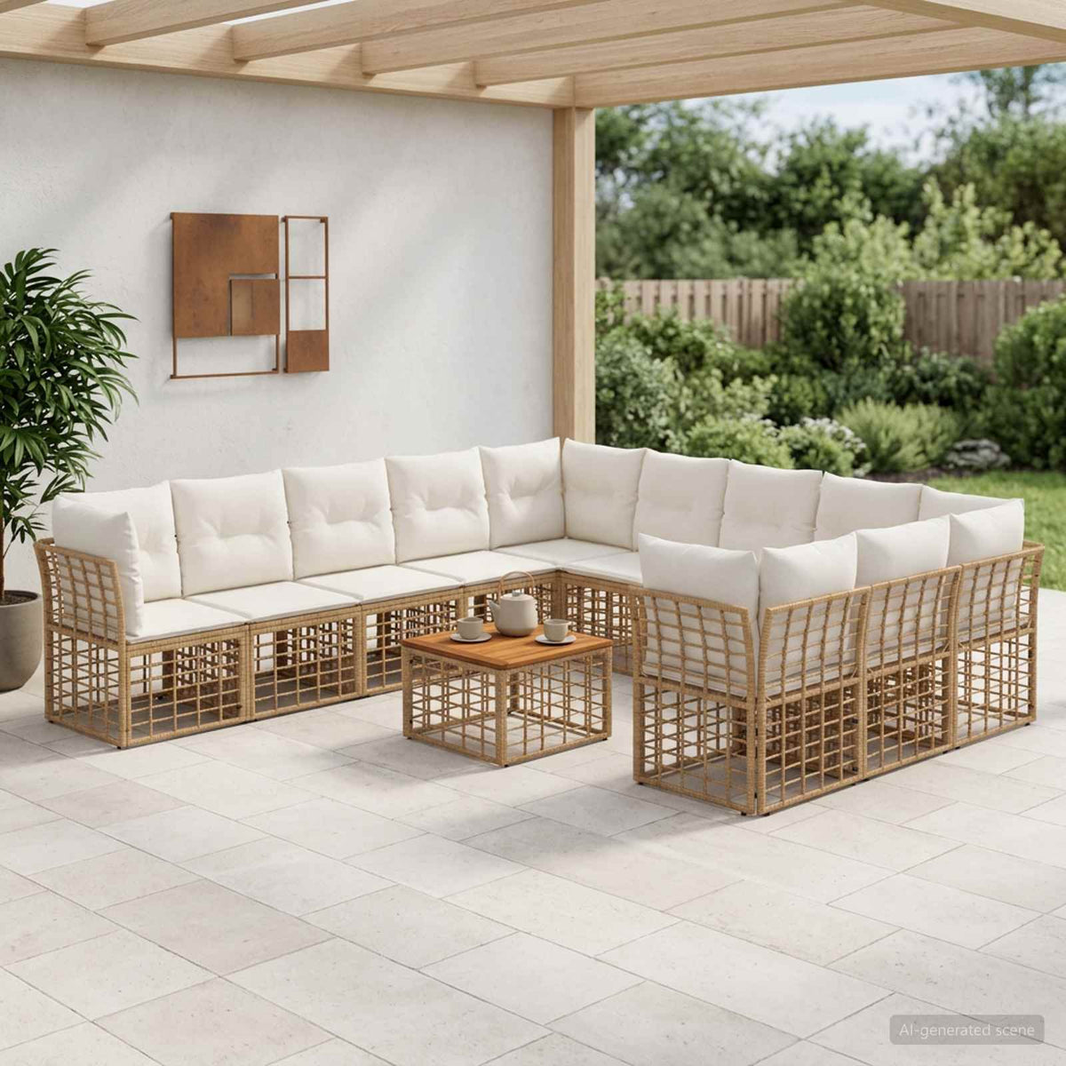 Set vanjskih sofa 12 kom. Prirodna i krema bijela Poliester