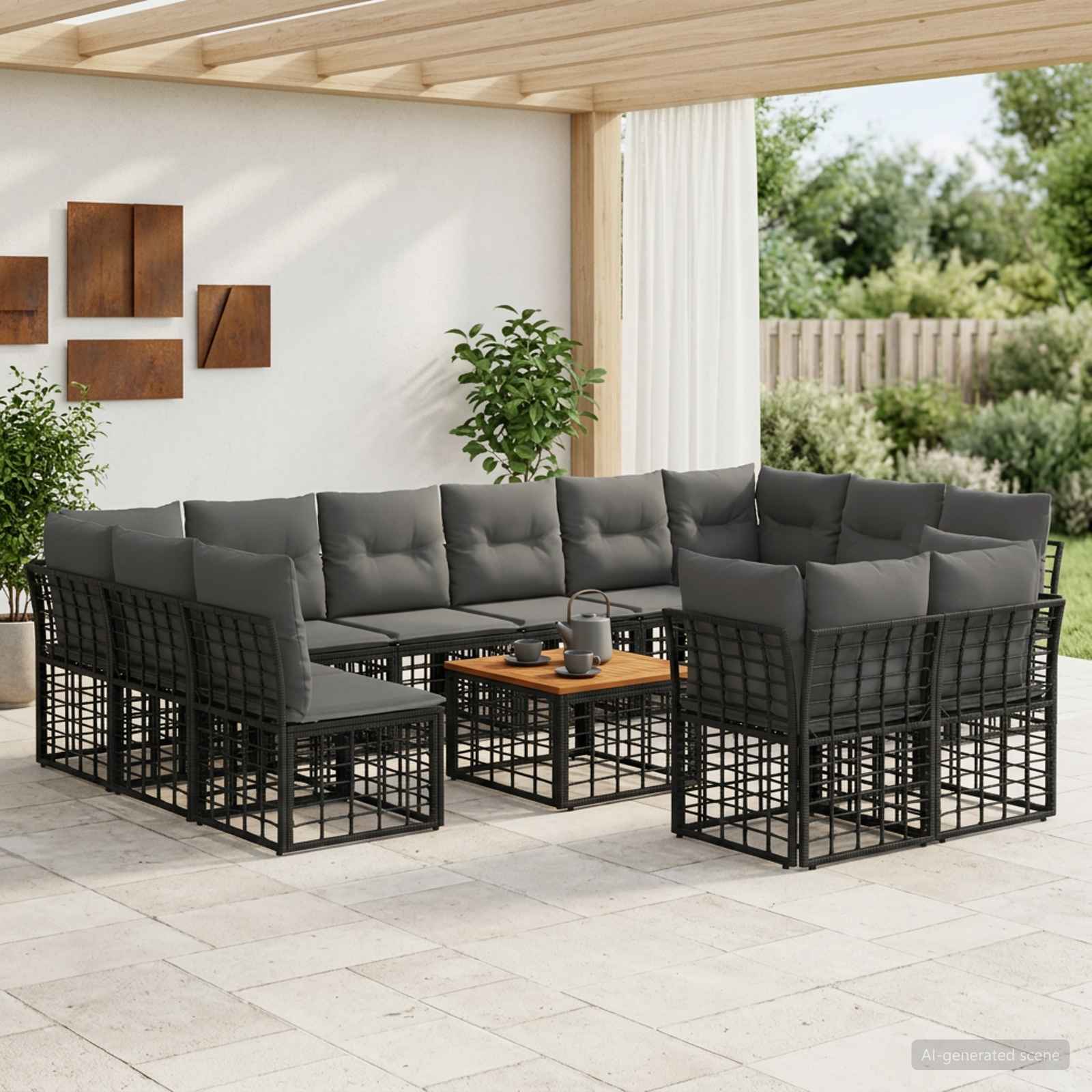 Set vanjskih sofa 13 kom. Crna i tamno siva Poliester