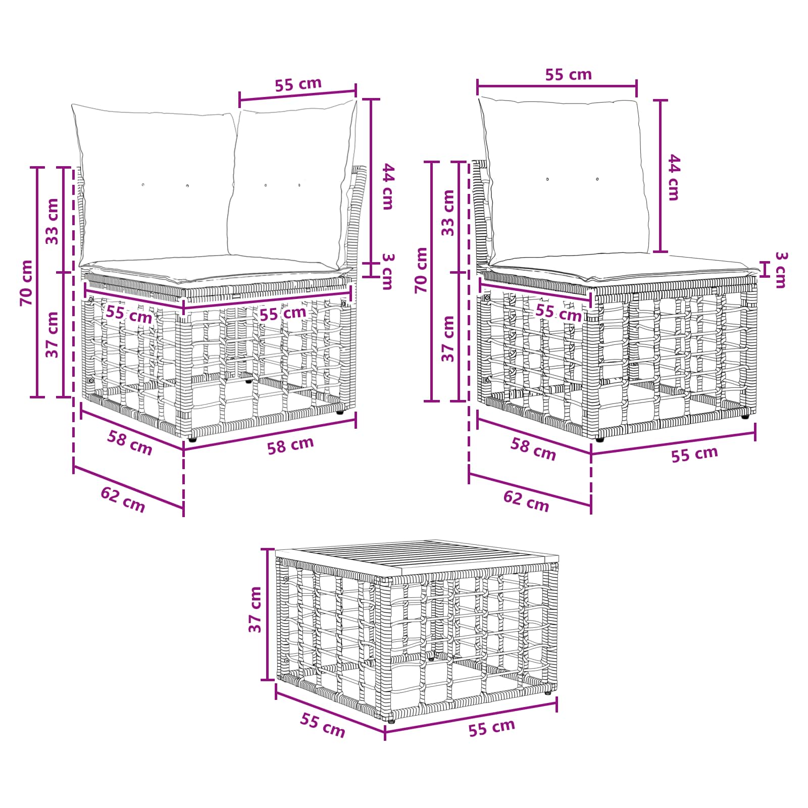 Set vanjskih sofa 13 kom. Crna i tamno siva Poliester
