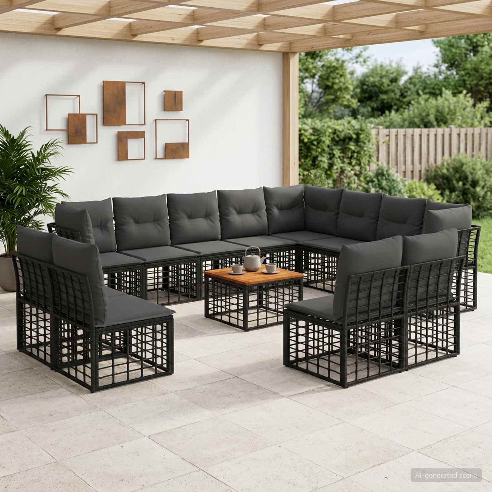 Set vanjskih sofa 13 kom. Crna i tamno siva Poliester