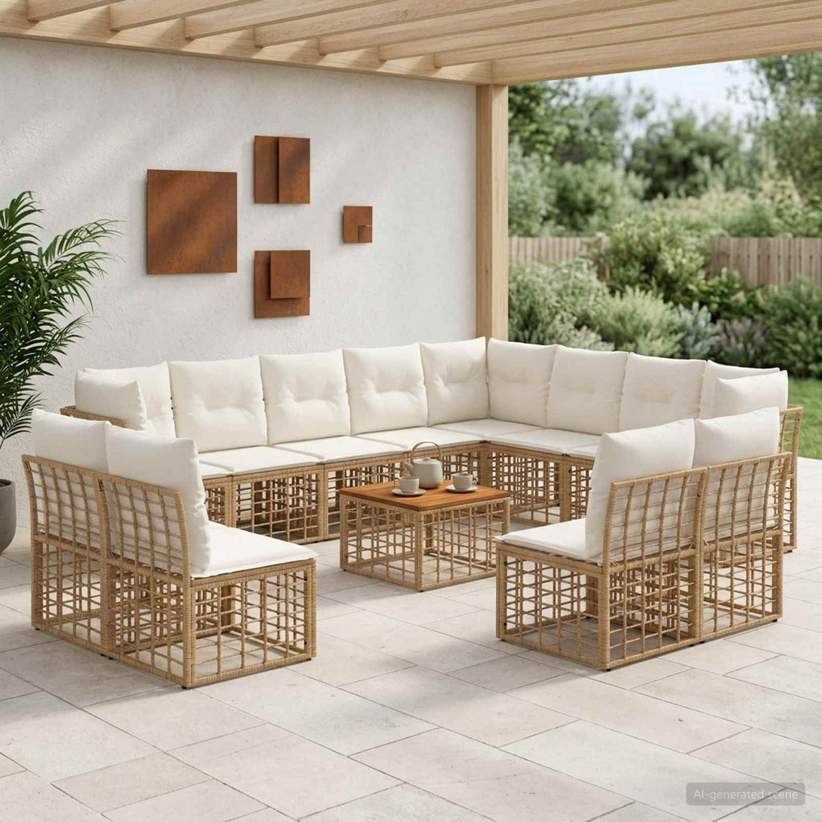 Set vanjskih sofa 13 kom. Prirodna i krema bijela Poliester