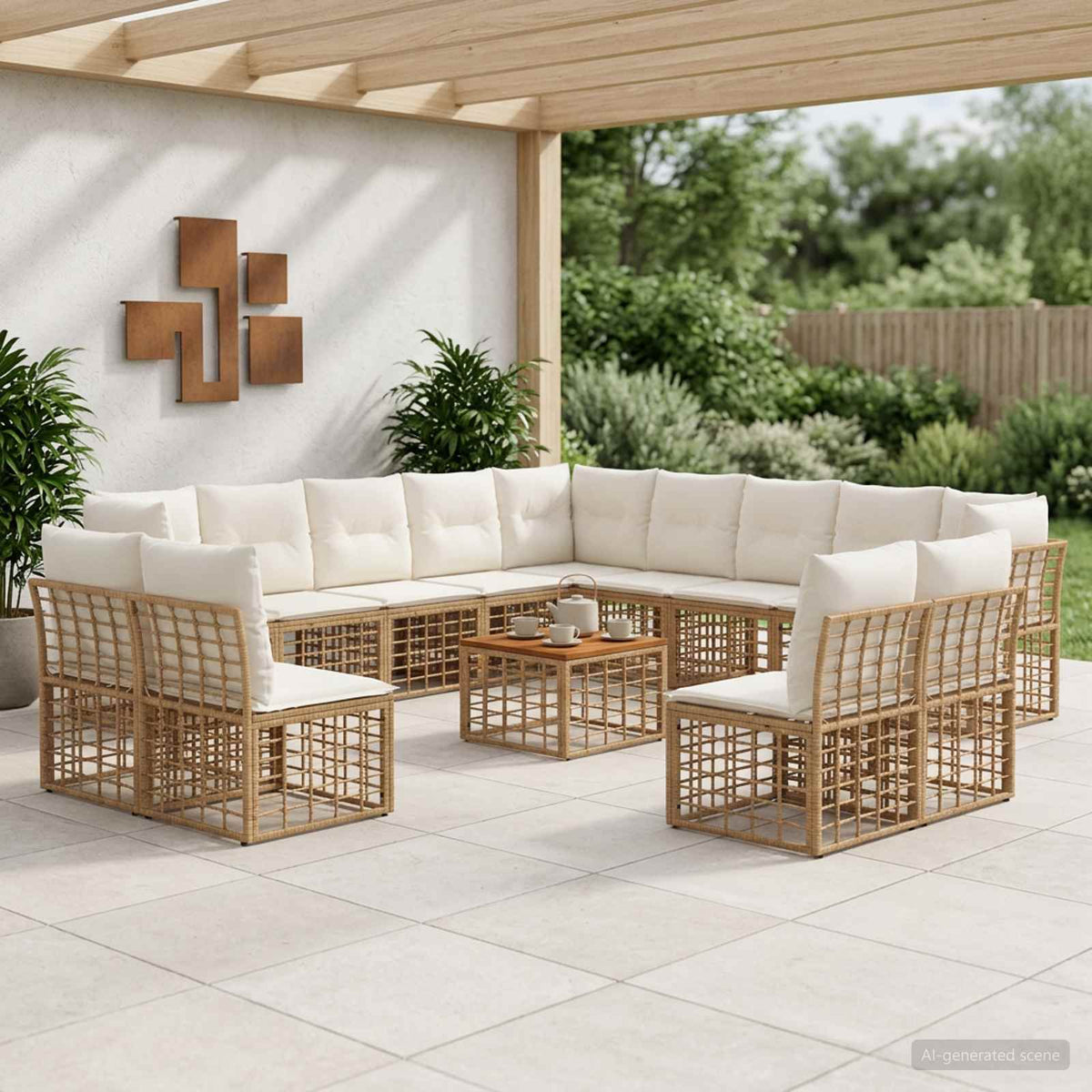 Set vanjskih sofa 14 kom. Prirodna i krema bijela Poliester