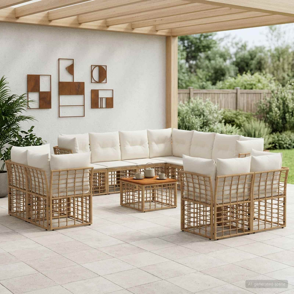 Set vanjskih sofa 12 kom. Prirodna i krema bijela Poliester