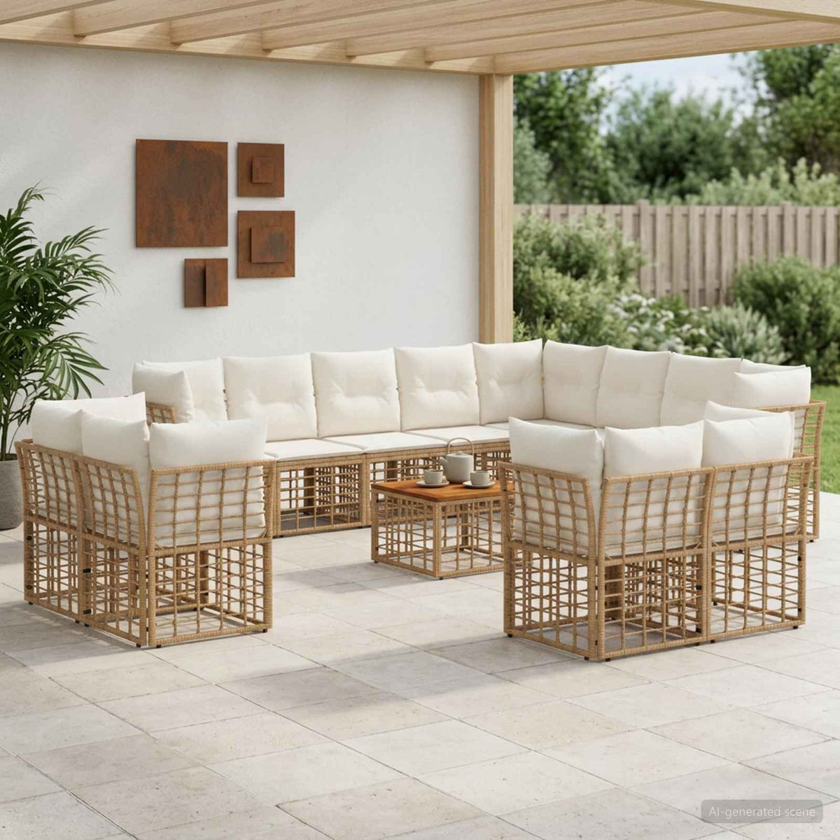 Set vanjskih sofa 13 kom. Prirodna i krema bijela Poliester