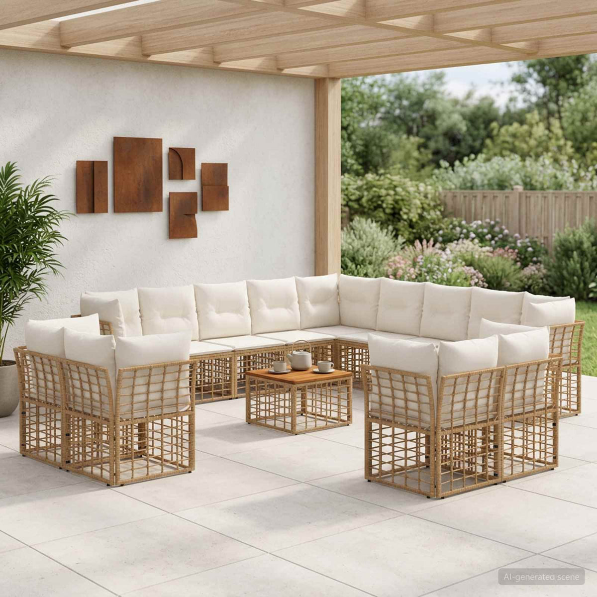 Set vanjskih sofa 14 kom. Prirodna i krema bijela Poliester