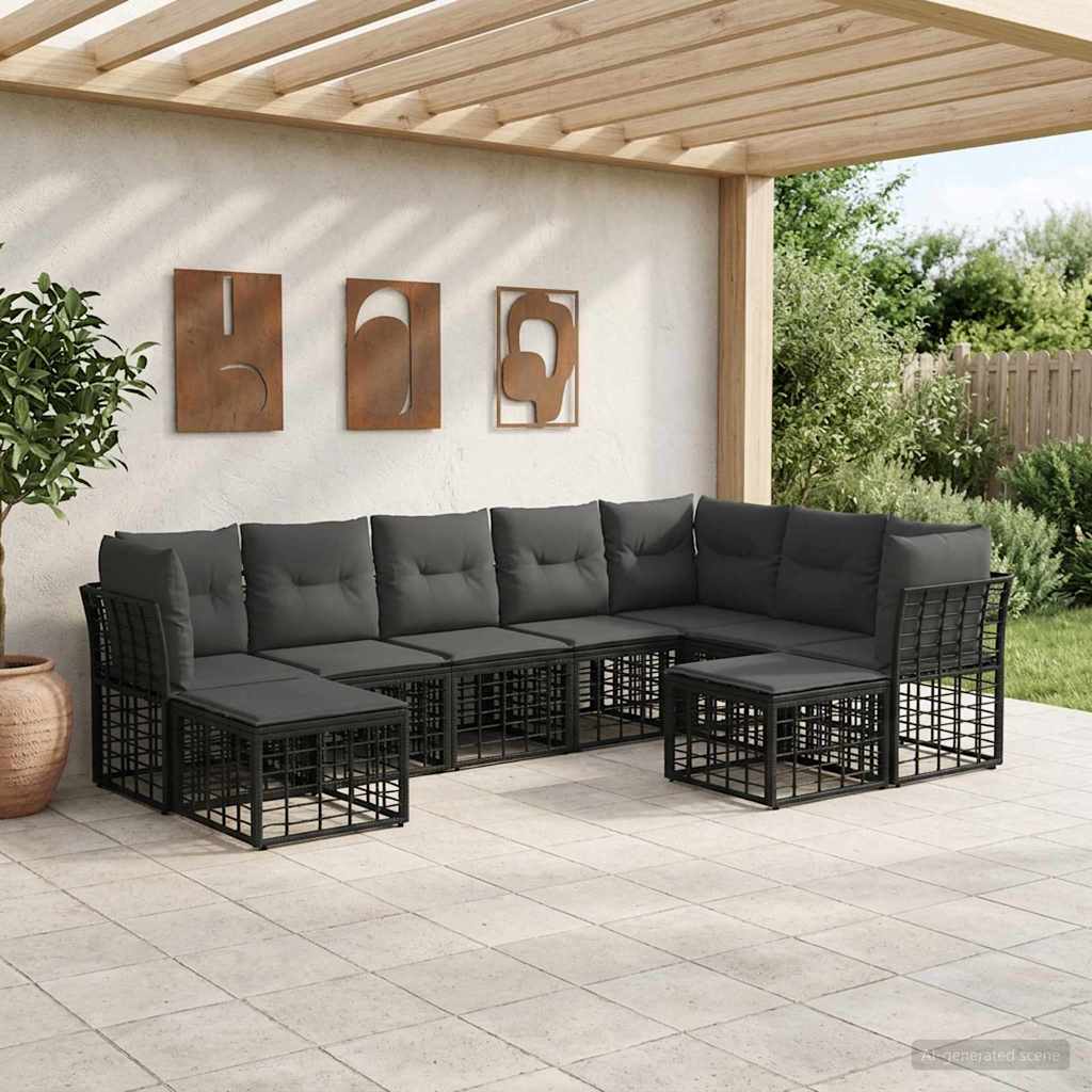 Set vanjskih sofa Crna i tamno siva Poliester