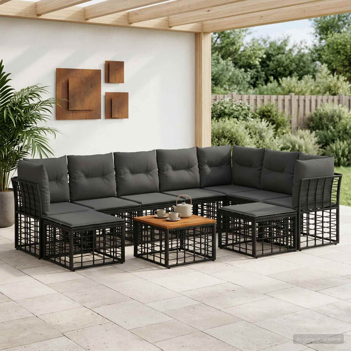 Set vanjskih sofa 10 kom. Crna i tamno siva Poliester